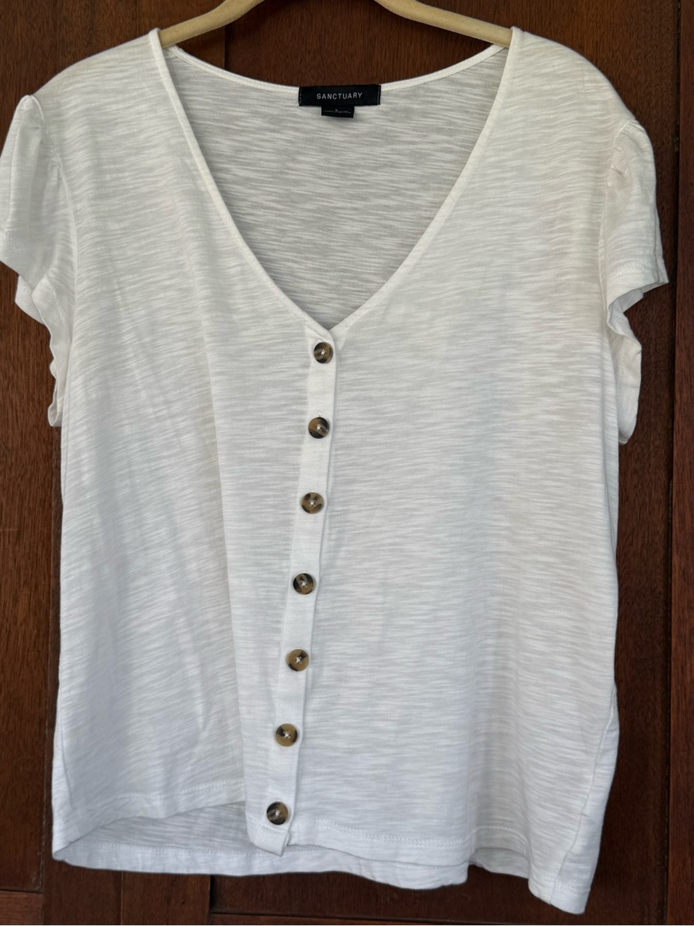 Sanctuary White Button-Front V-Neck Slub Knit Top